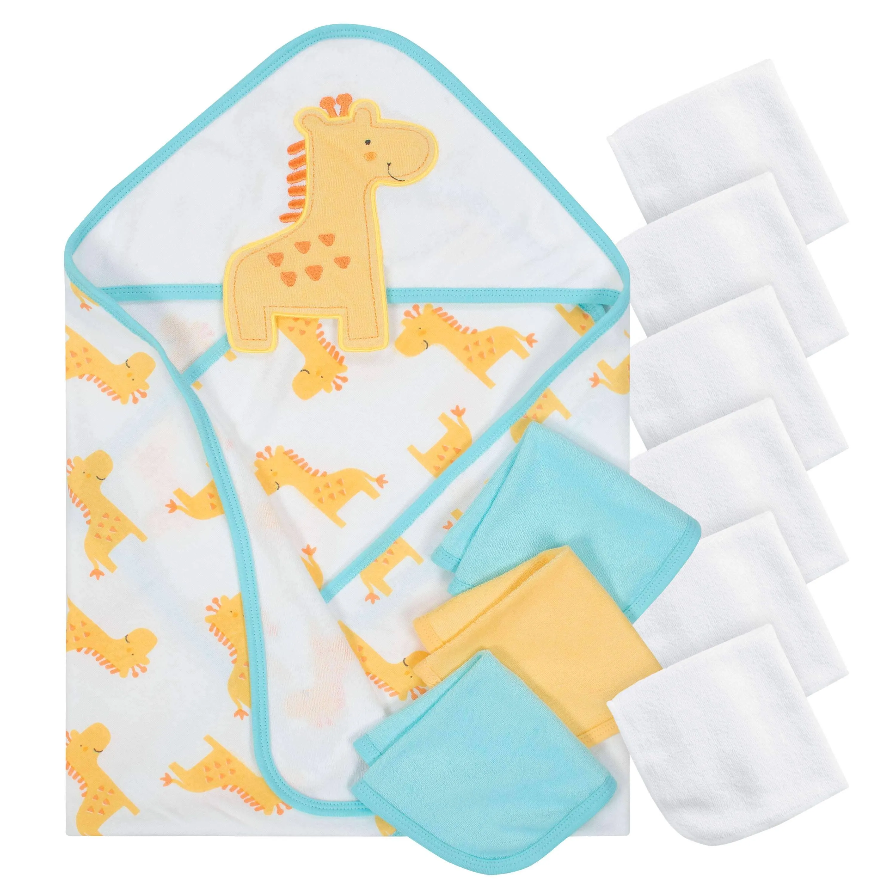 10-Piece Boys Terry Hooded Towel and Washcloth Set - Giraffe