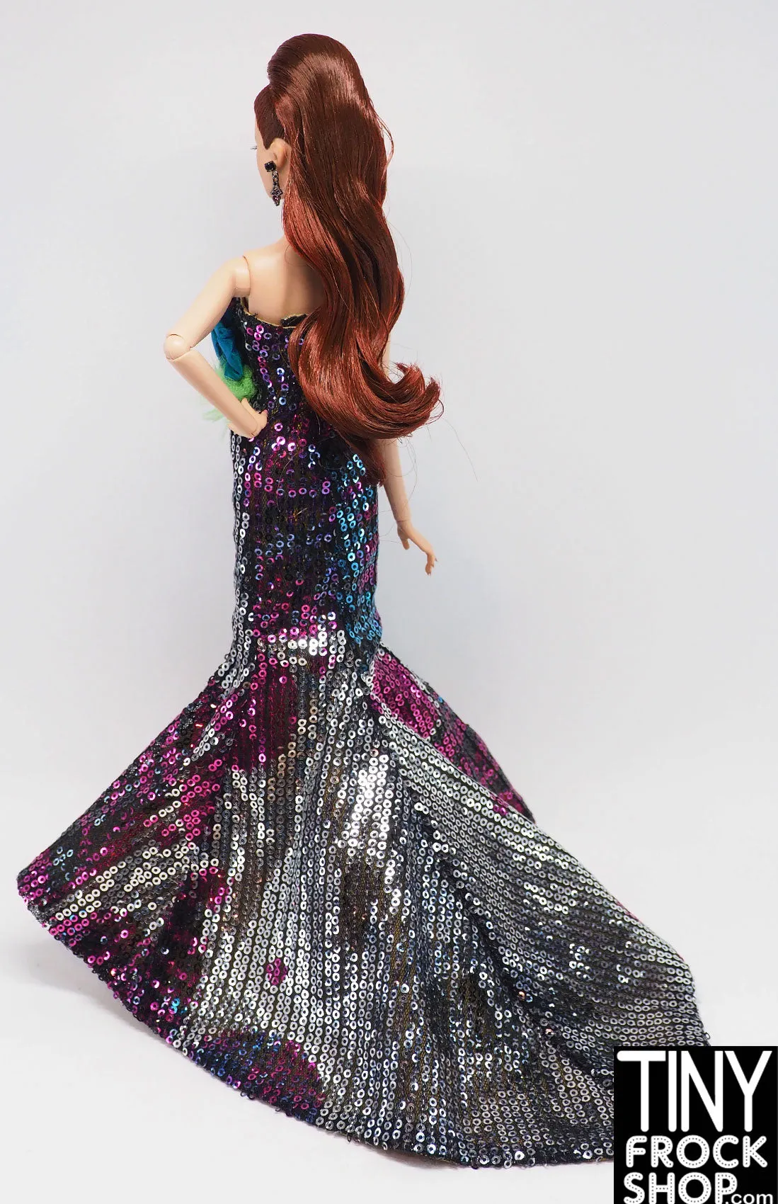 12" Fashion Doll Printed Sequin Gown with Flowers