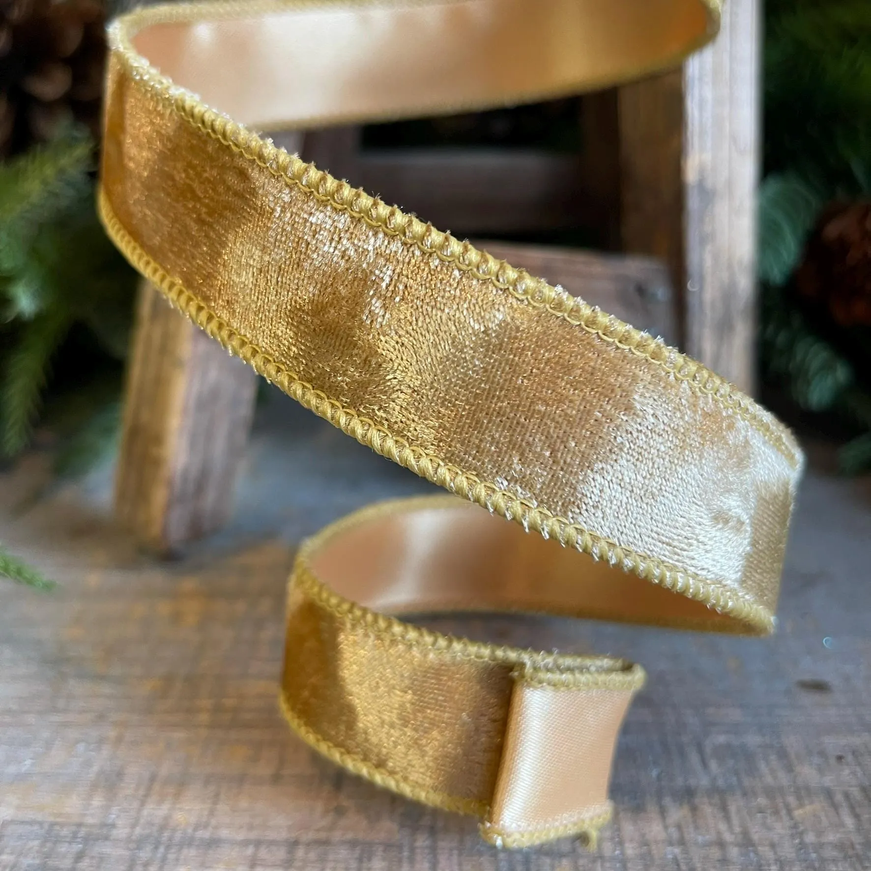 1" Gold Silken Velvet Ribbon, Farrisilk Ribbon