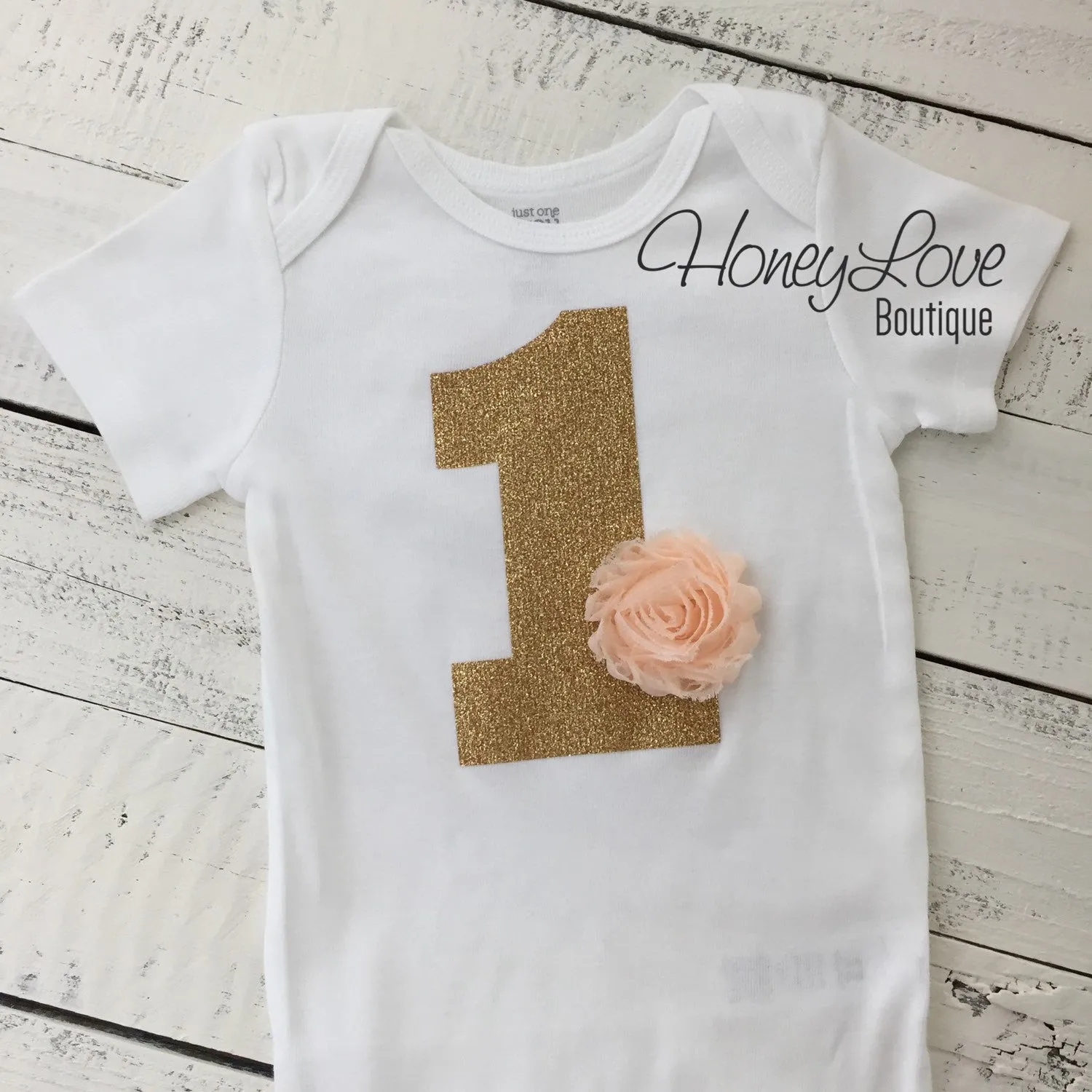 1st Birthday Outfit - Peach, Ivory and Gold