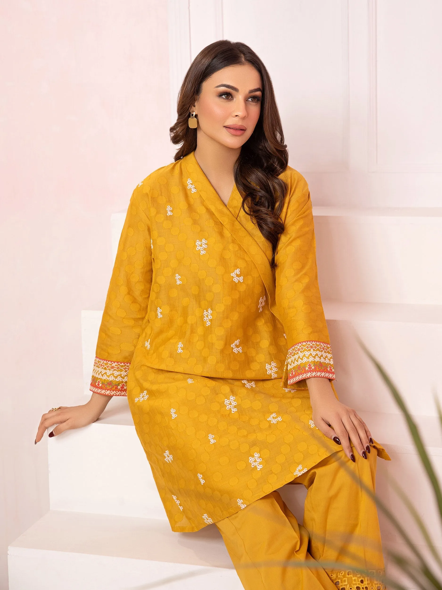 2 Piece Jacquard Suit-Embroidered (Pret)