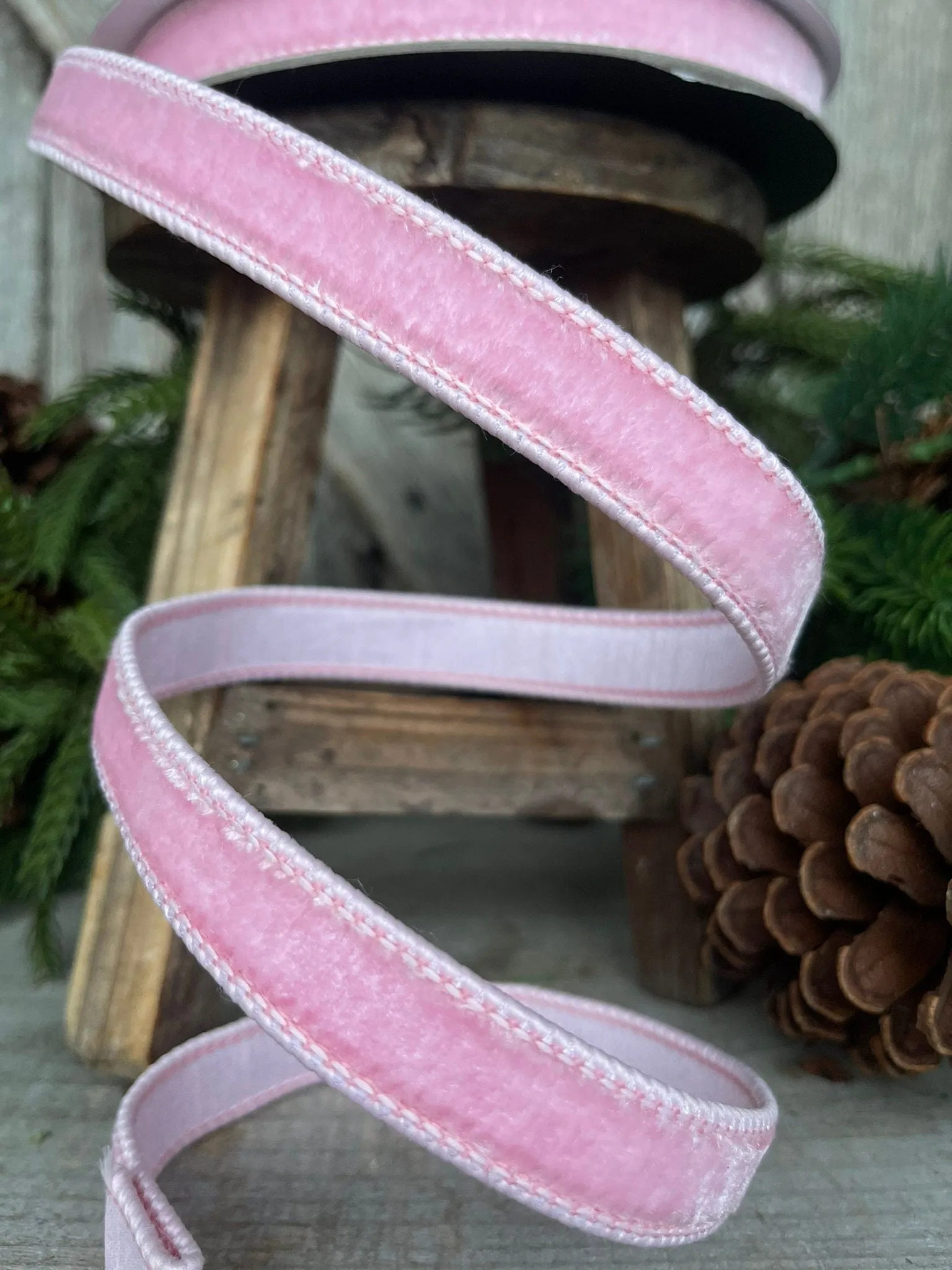 3/4" Baby Pink Velvet Ribbon, Wired Velvet Ribbon,Velvet Ribbon