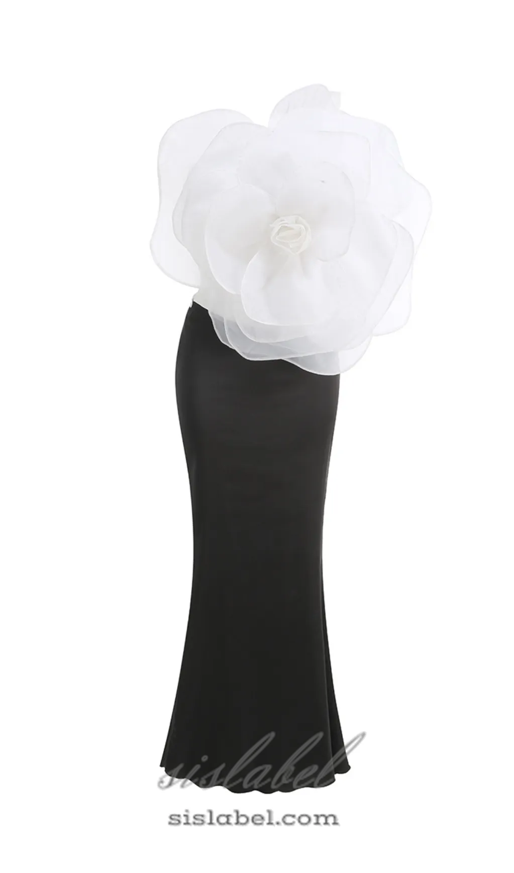 3D WHITE FLOWER ONE-SHOULDER MAXI DRESS IN BLACK