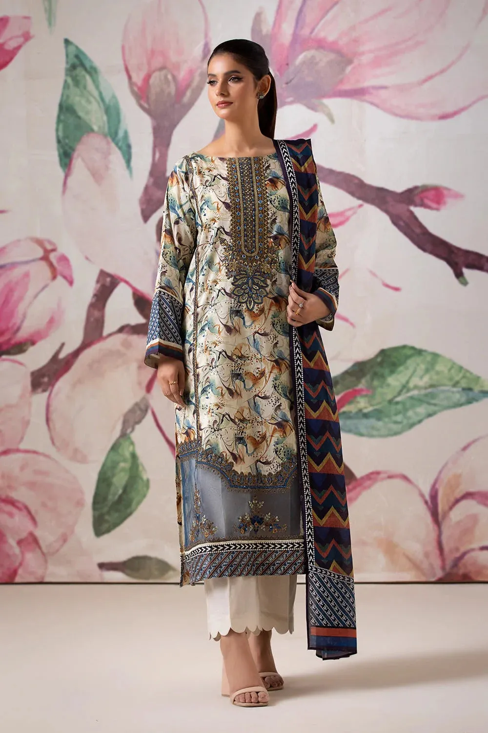 3PC Embroidered Unstitched Lawn Suit KL-2611