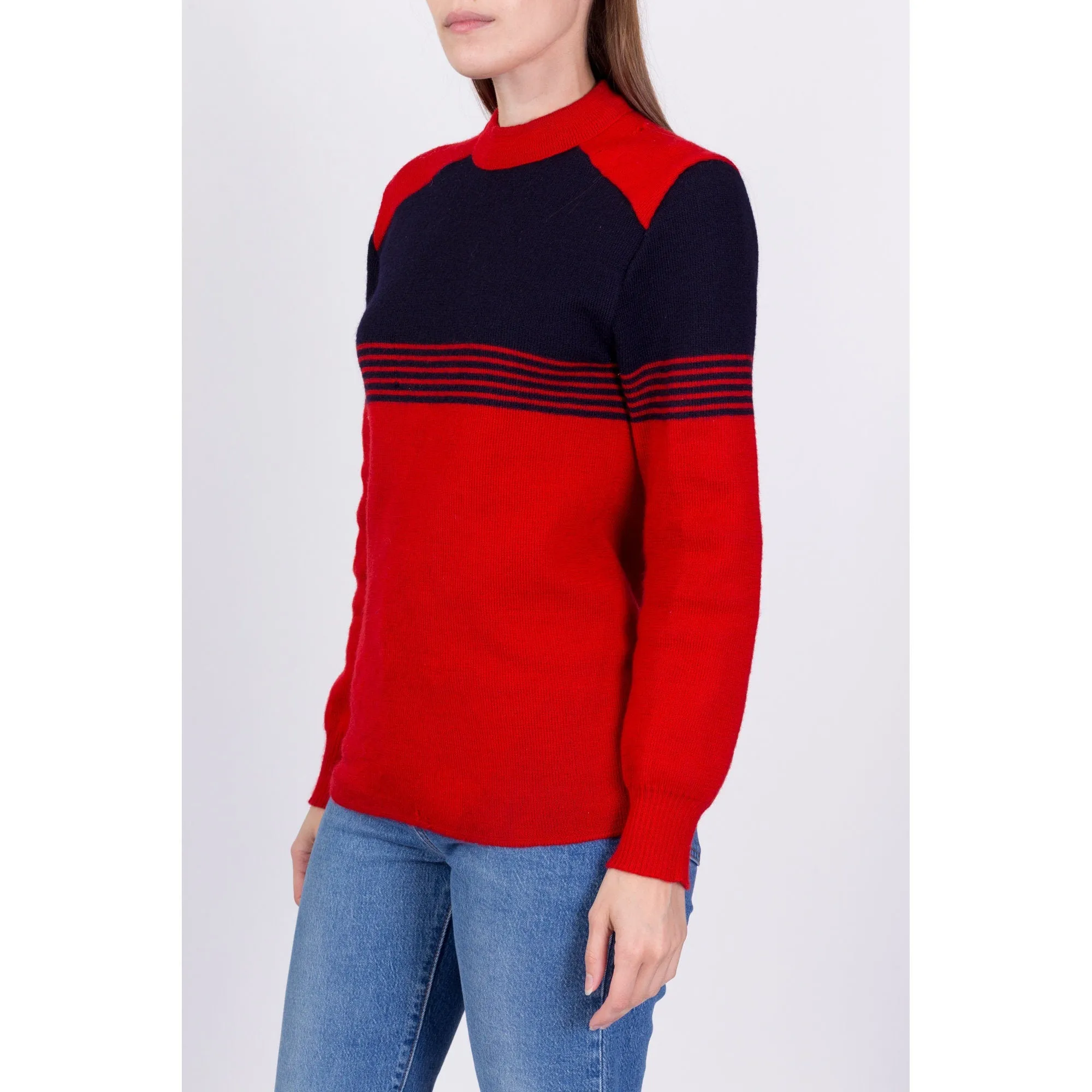 70s Striped Wool Knit Ski Sweater - Men's XS, Women's Small