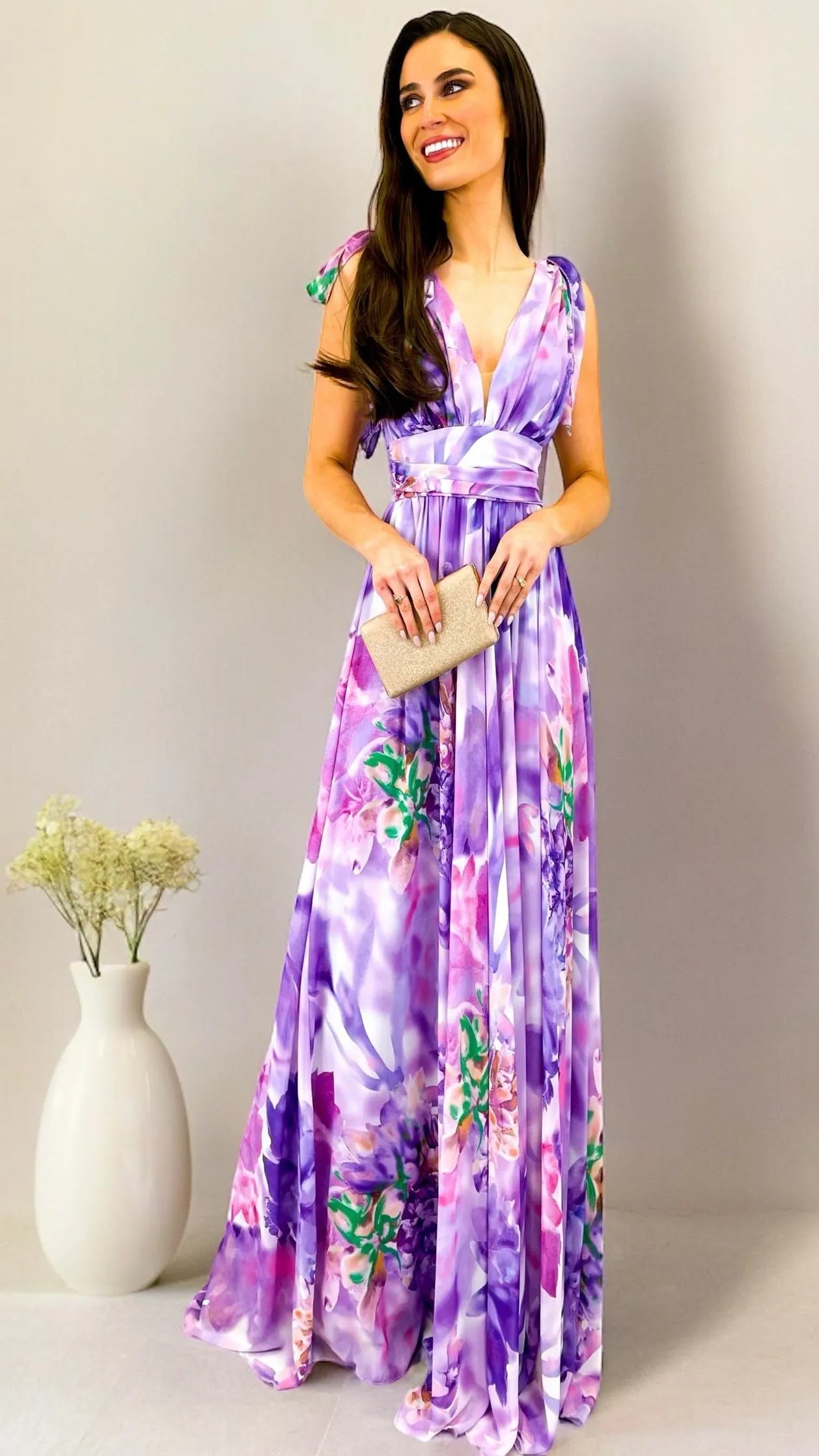 A1738 Lilac Floral Maxi Dress