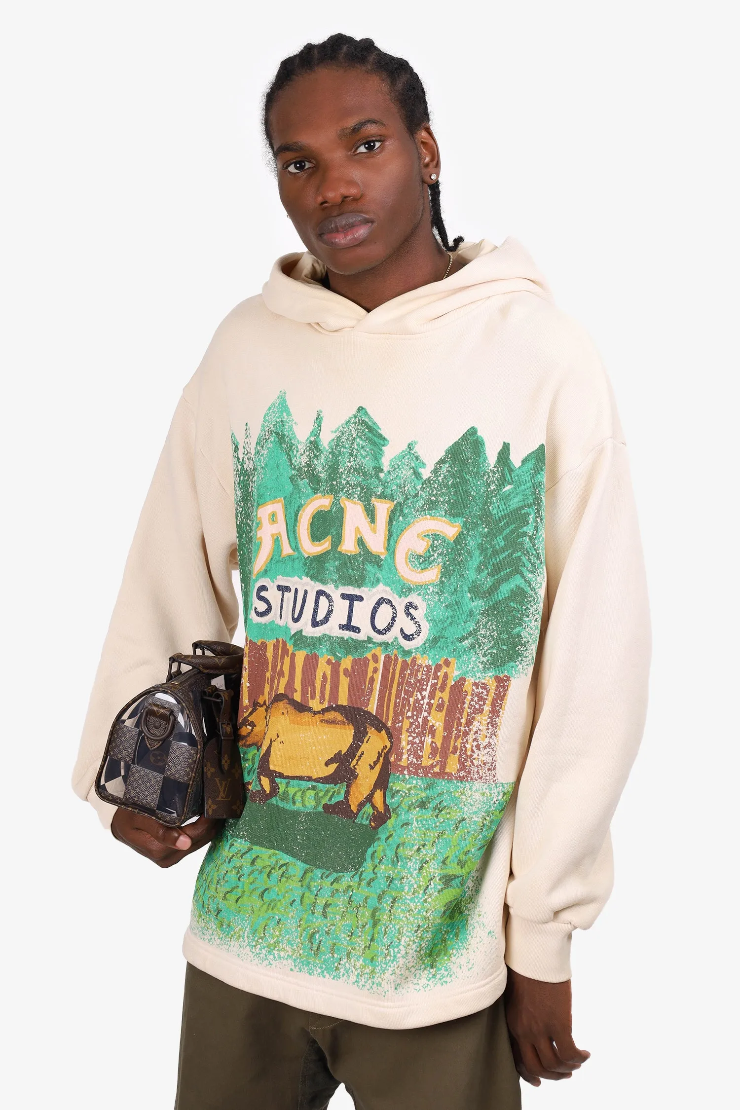 Acne Studios Grant Levy Edition Beige Bear-Print Oversized Hoodie Size M Mens