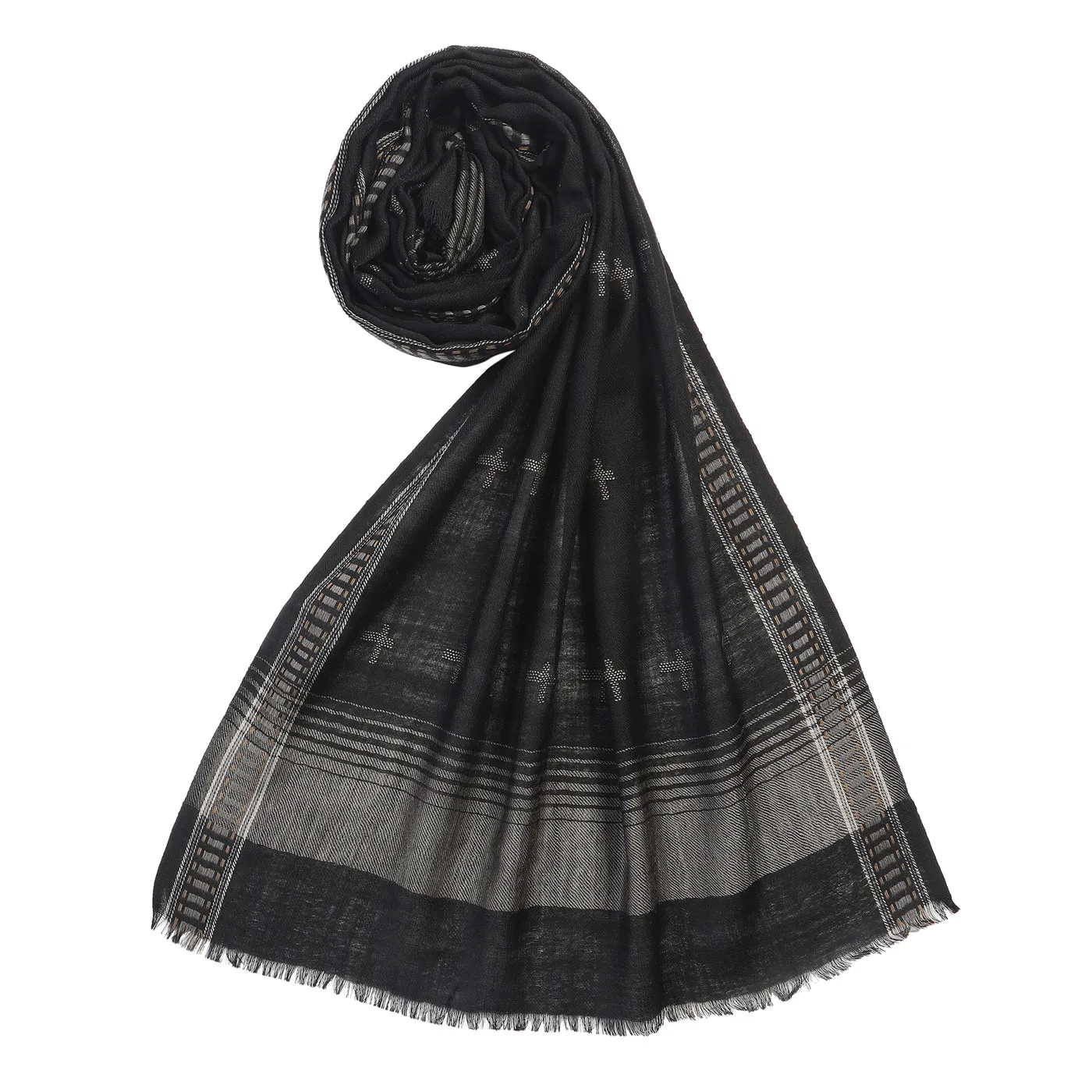 Ahil Black Woolen Dobby Muffler