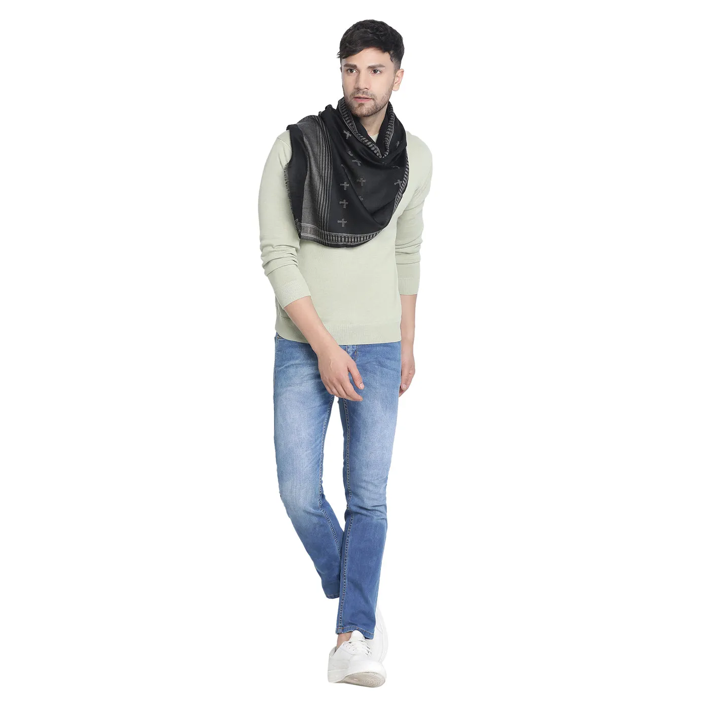 Ahil Black Woolen Dobby Muffler