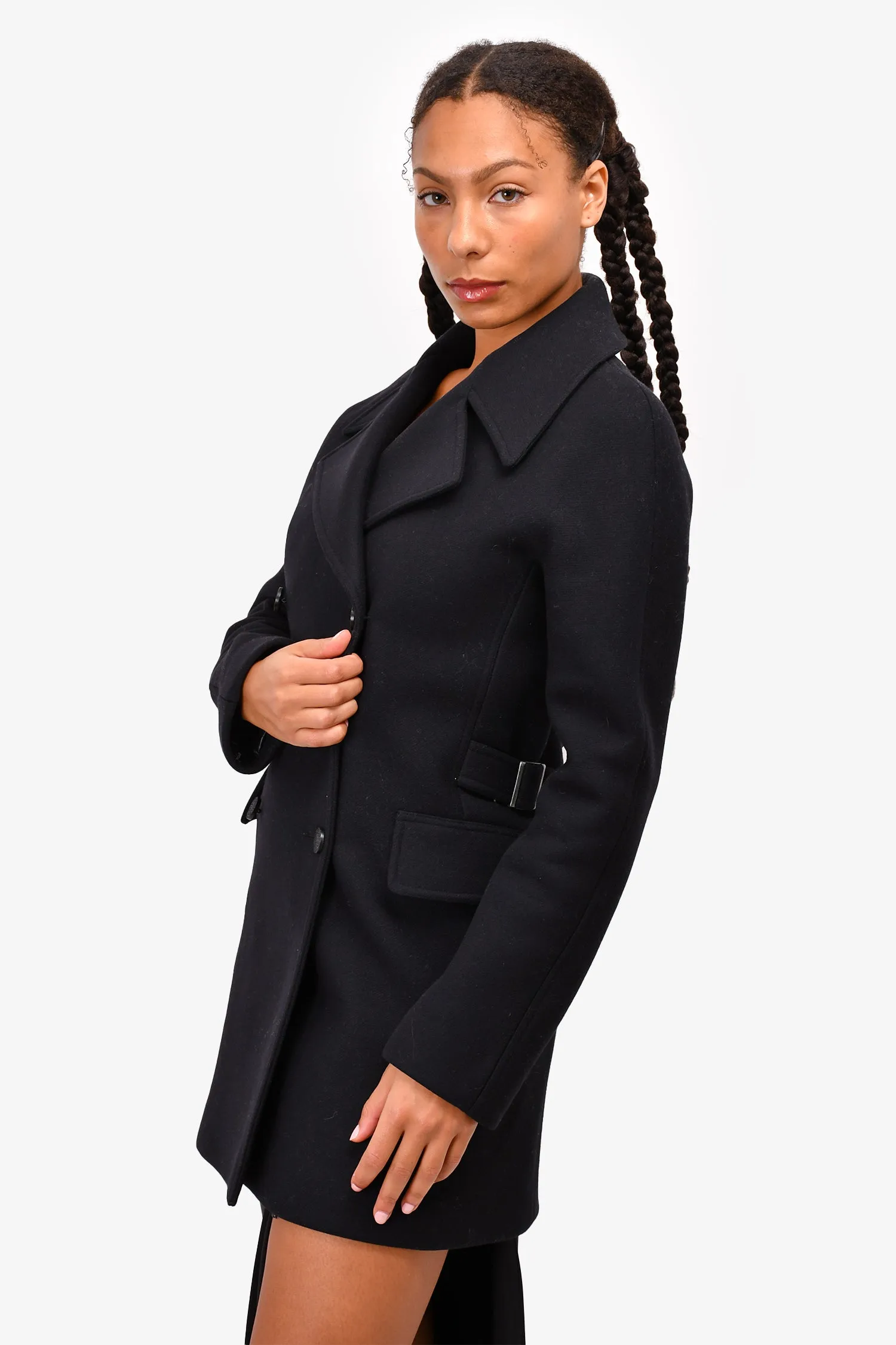 Alaïa Black Double Faced Wool Peacoat Size 38