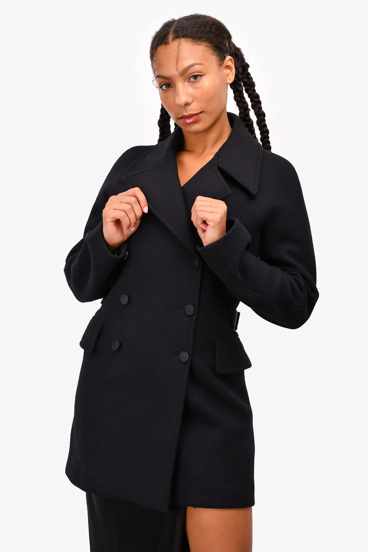 Alaïa Black Double Faced Wool Peacoat Size 38