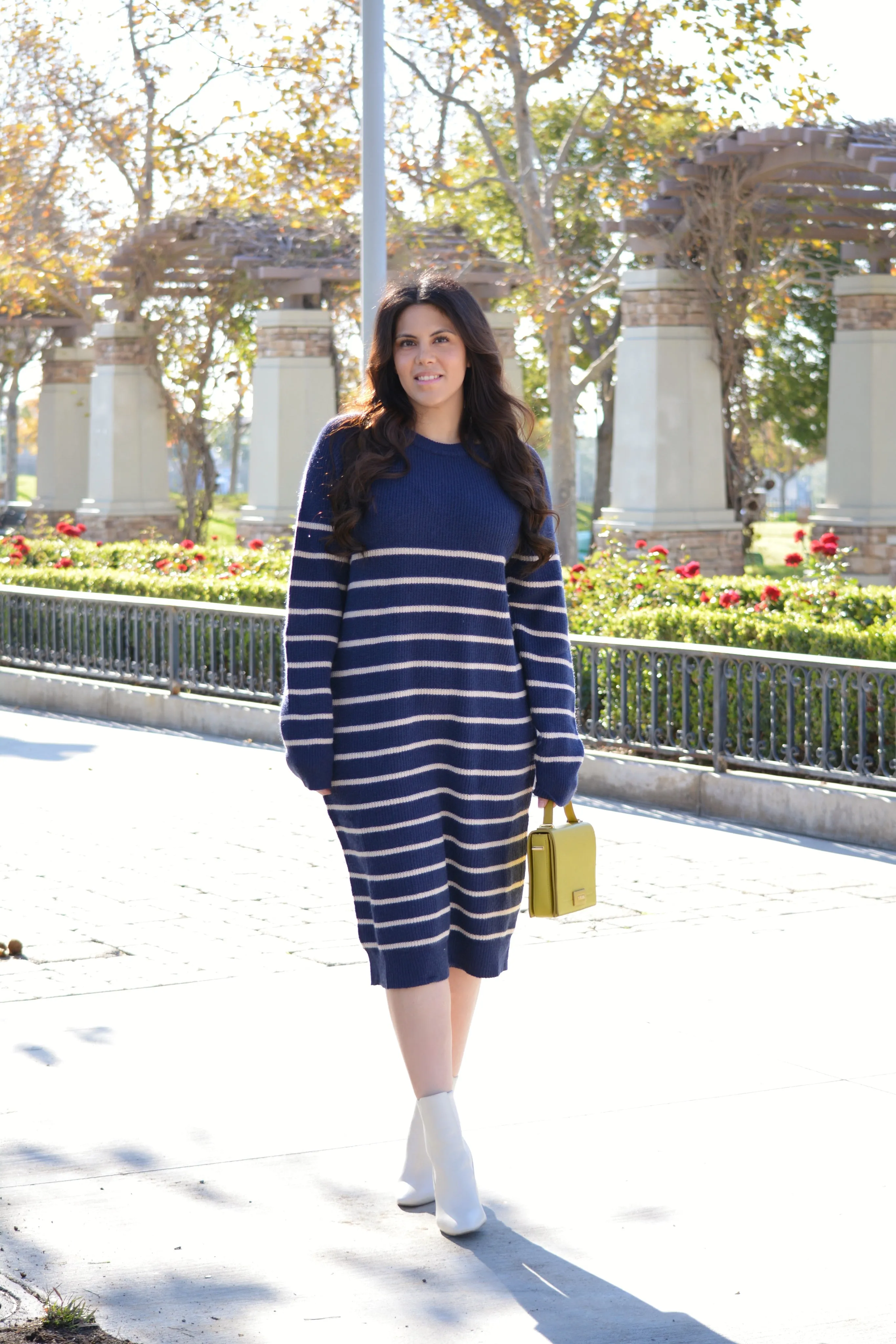 Alexis Navy Striped Sweater Dress