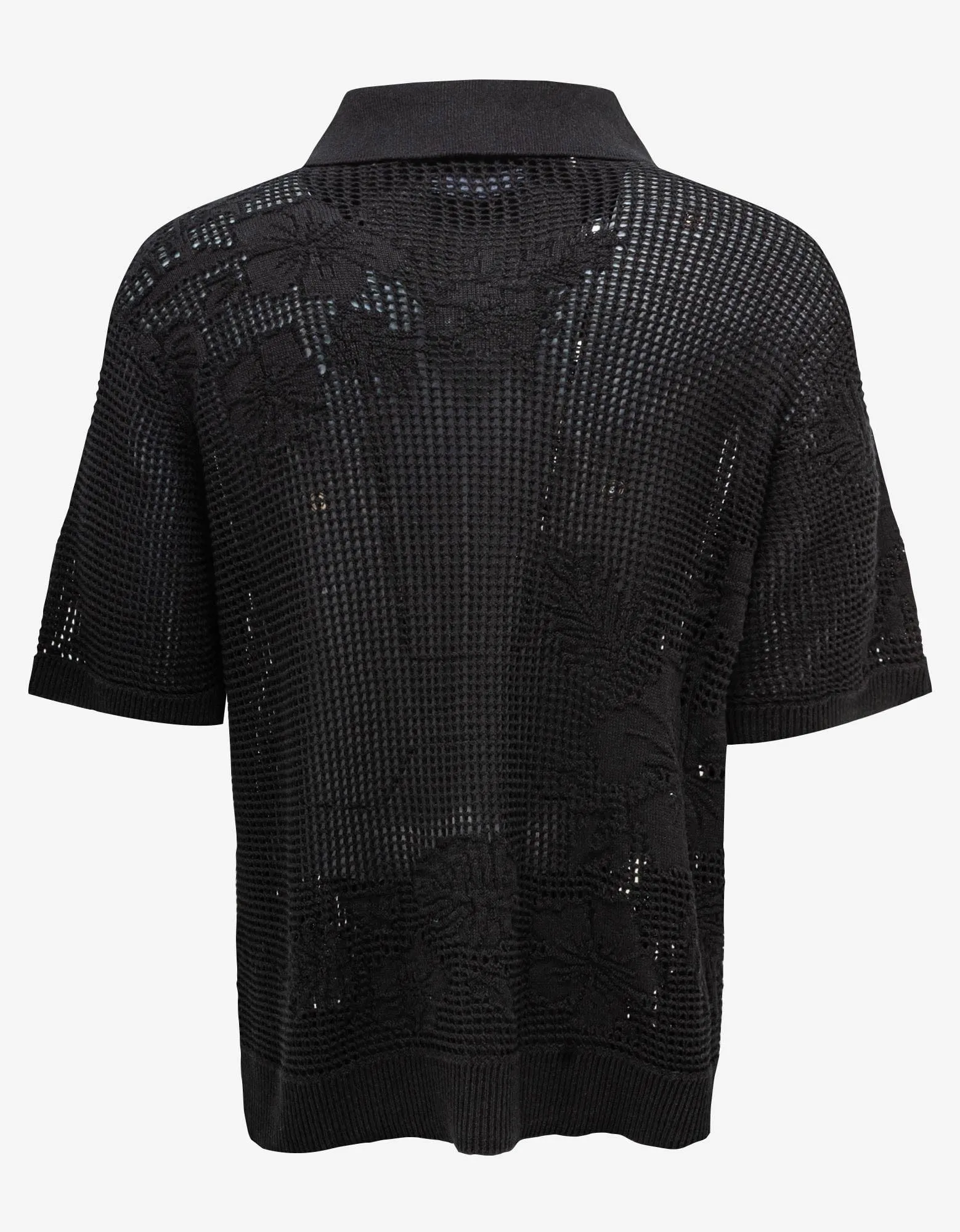 Amiri Black Floral Open Knit Polo Shirt