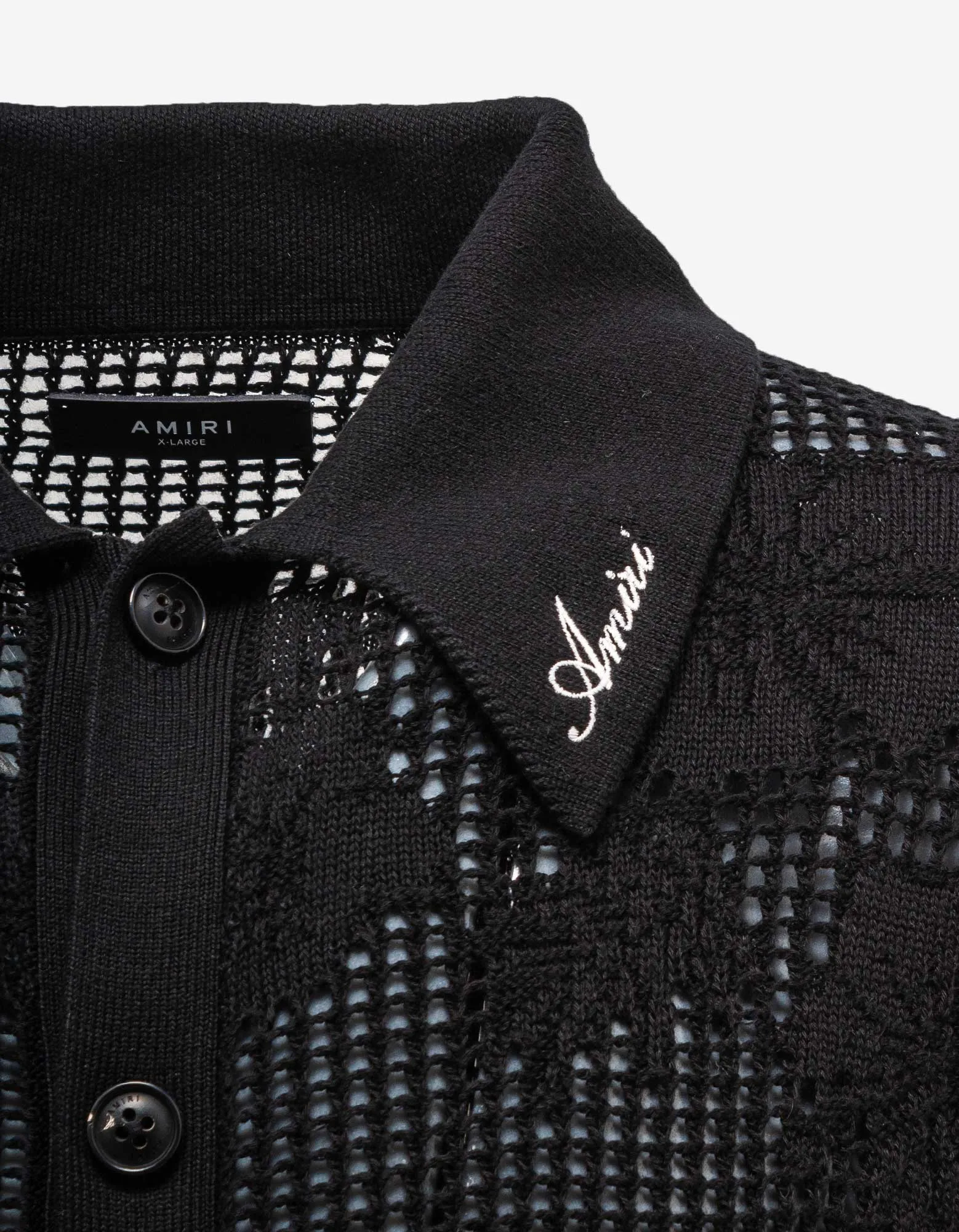 Amiri Black Floral Open Knit Polo Shirt