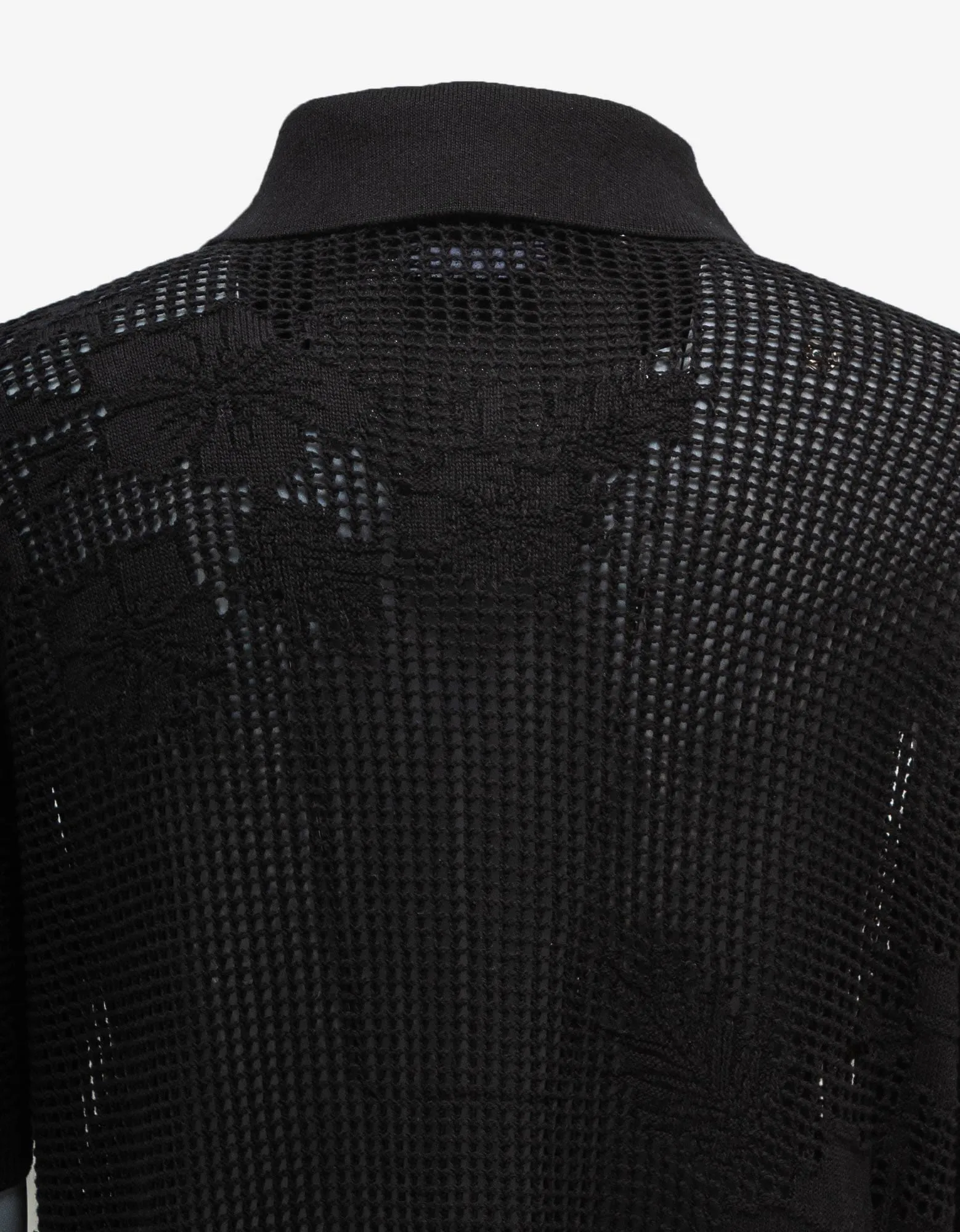 Amiri Black Floral Open Knit Polo Shirt