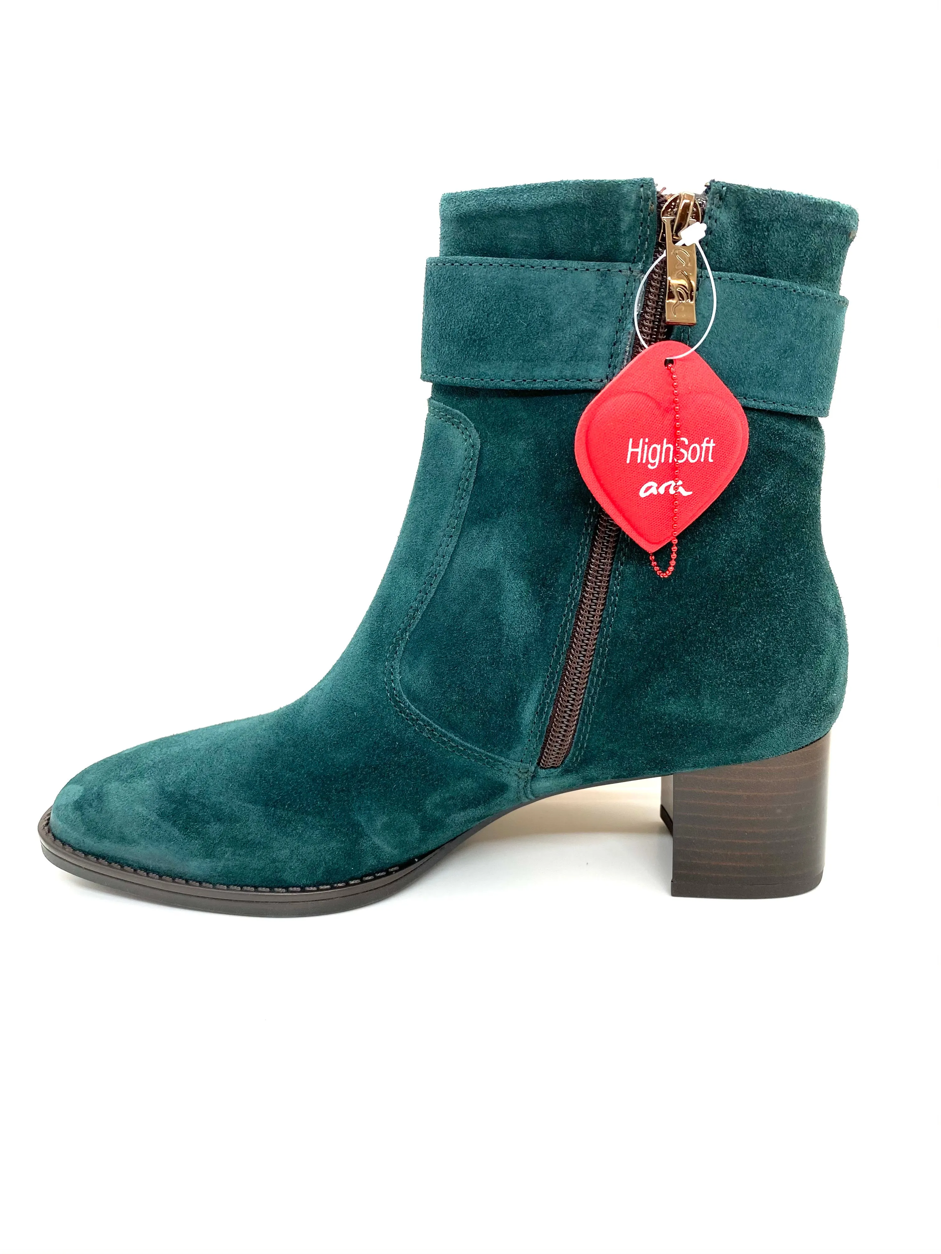 Ara Ladies Peacock Suede Block Heel Ankle Boot