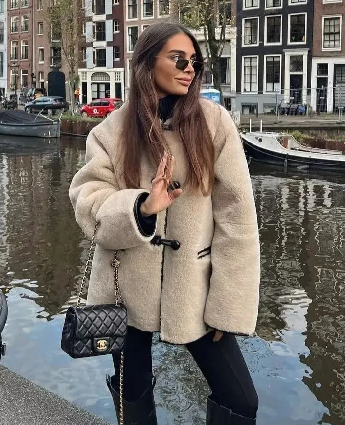 Artificial Fur Round Neck Coat