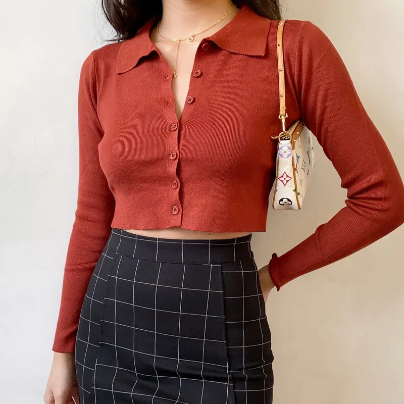 Athena Polo Knit Top Red