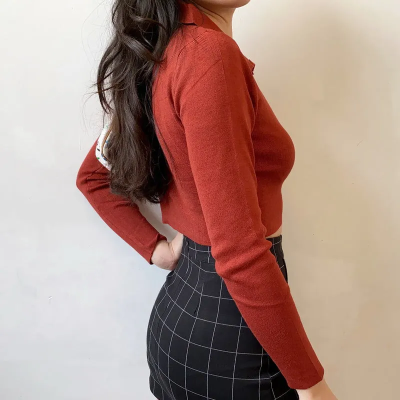 Athena Polo Knit Top Red