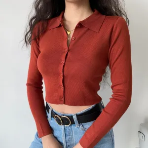 Athena Polo Knit Top Red