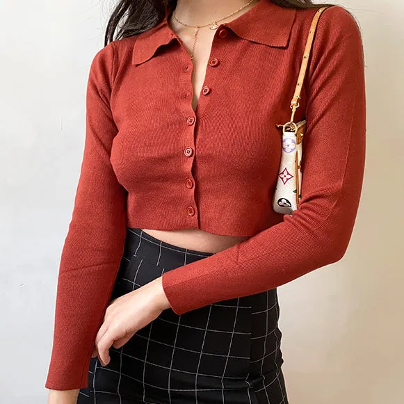 Athena Polo Knit Top Red