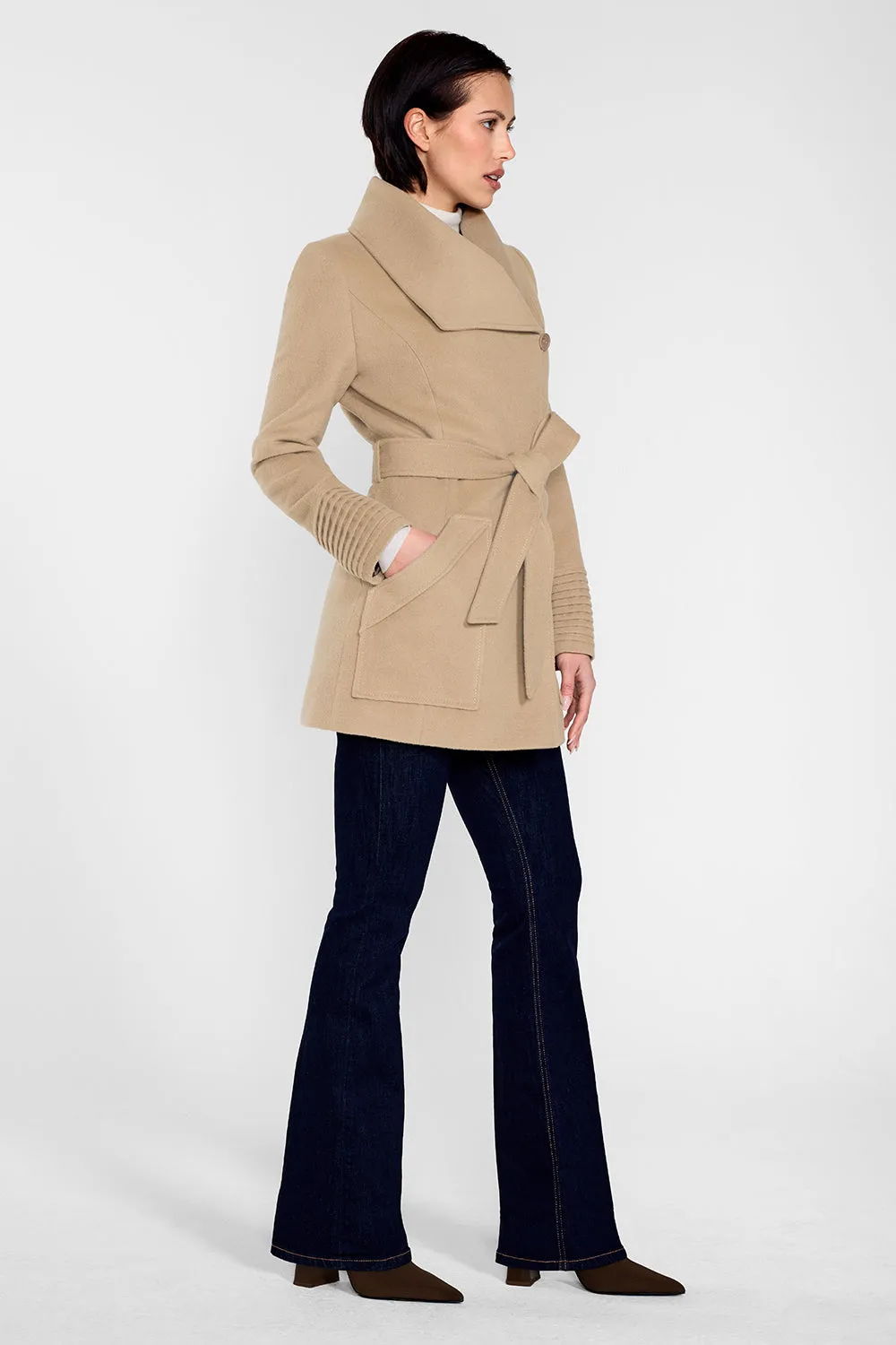 Baby Alpaca Cropped Wide Collar Wrap Coat