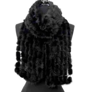 Balled Mink Fur Muffler - Black