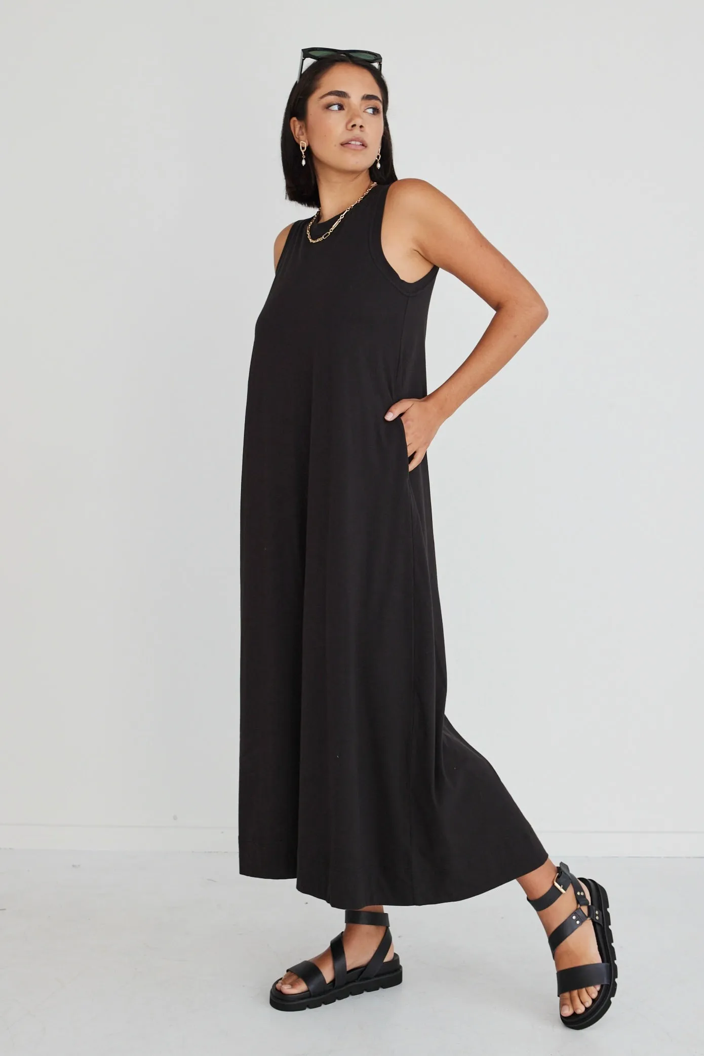 Base Black Knit Swing Dress