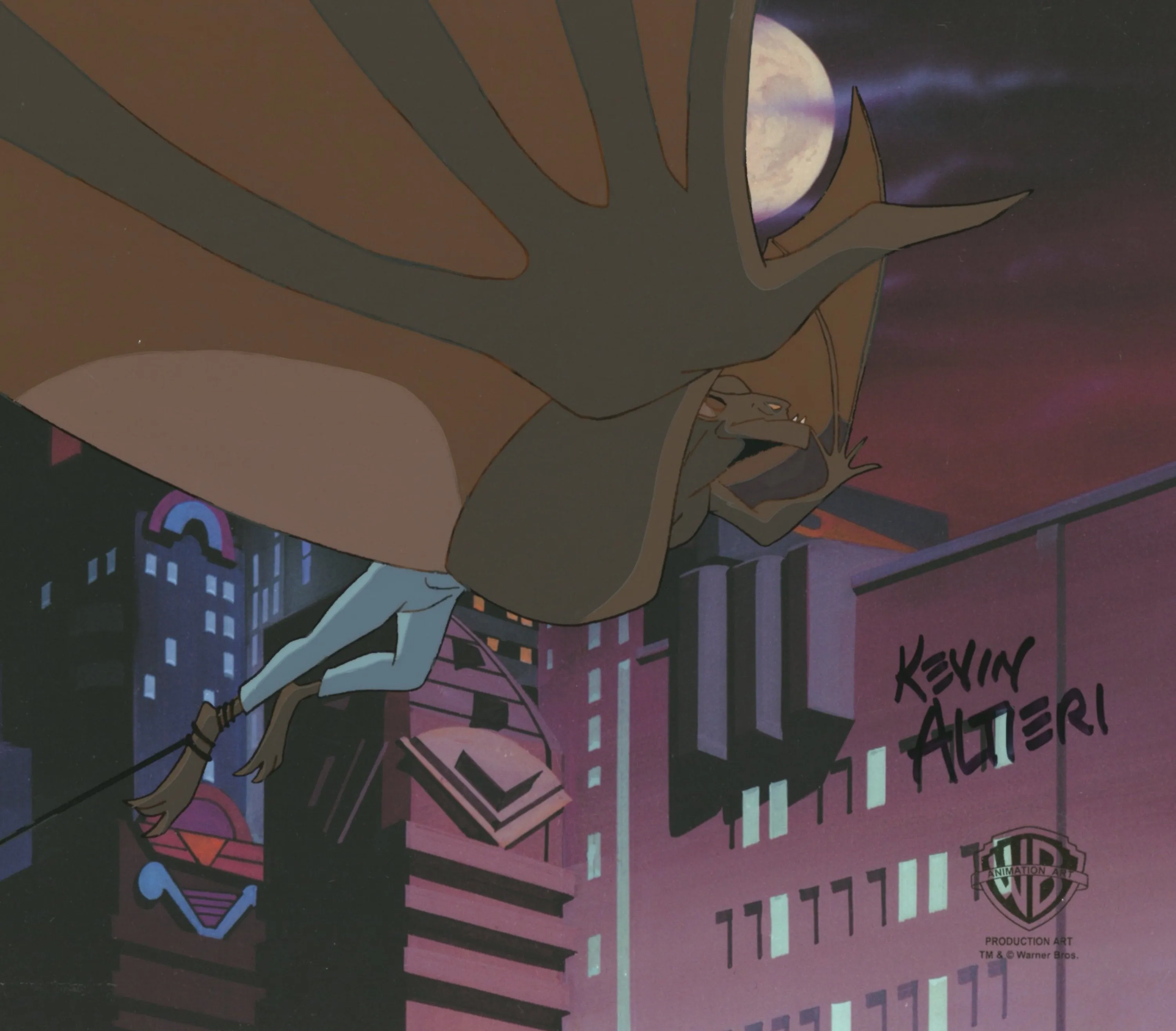 Batman The Animated Series Original Production Cel Signed by Kevin Altieri with Matching Drawing: Man-Bat