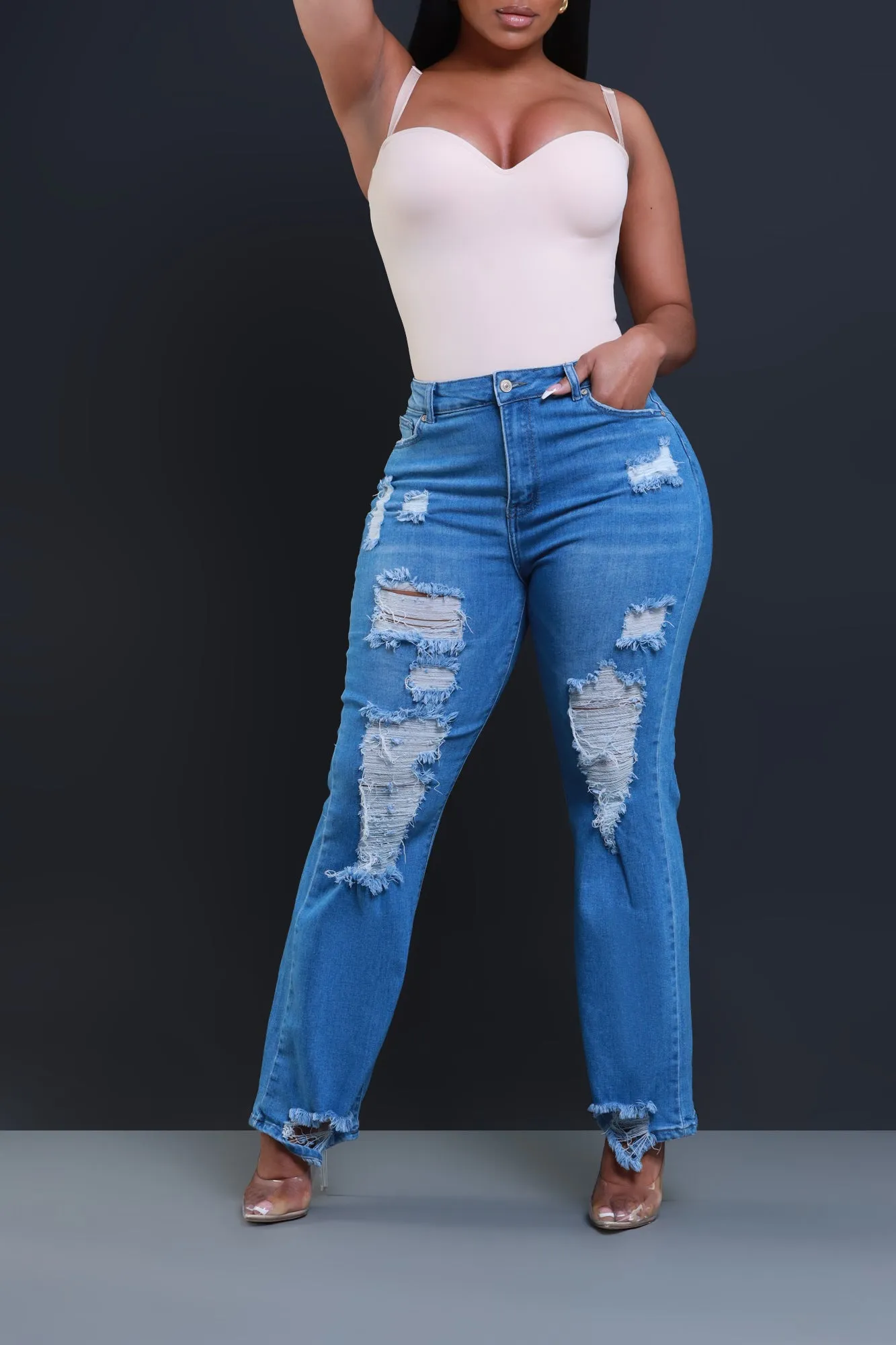 Beg For It Distressed Hourglass Straight Leg Jeans - Light Wash