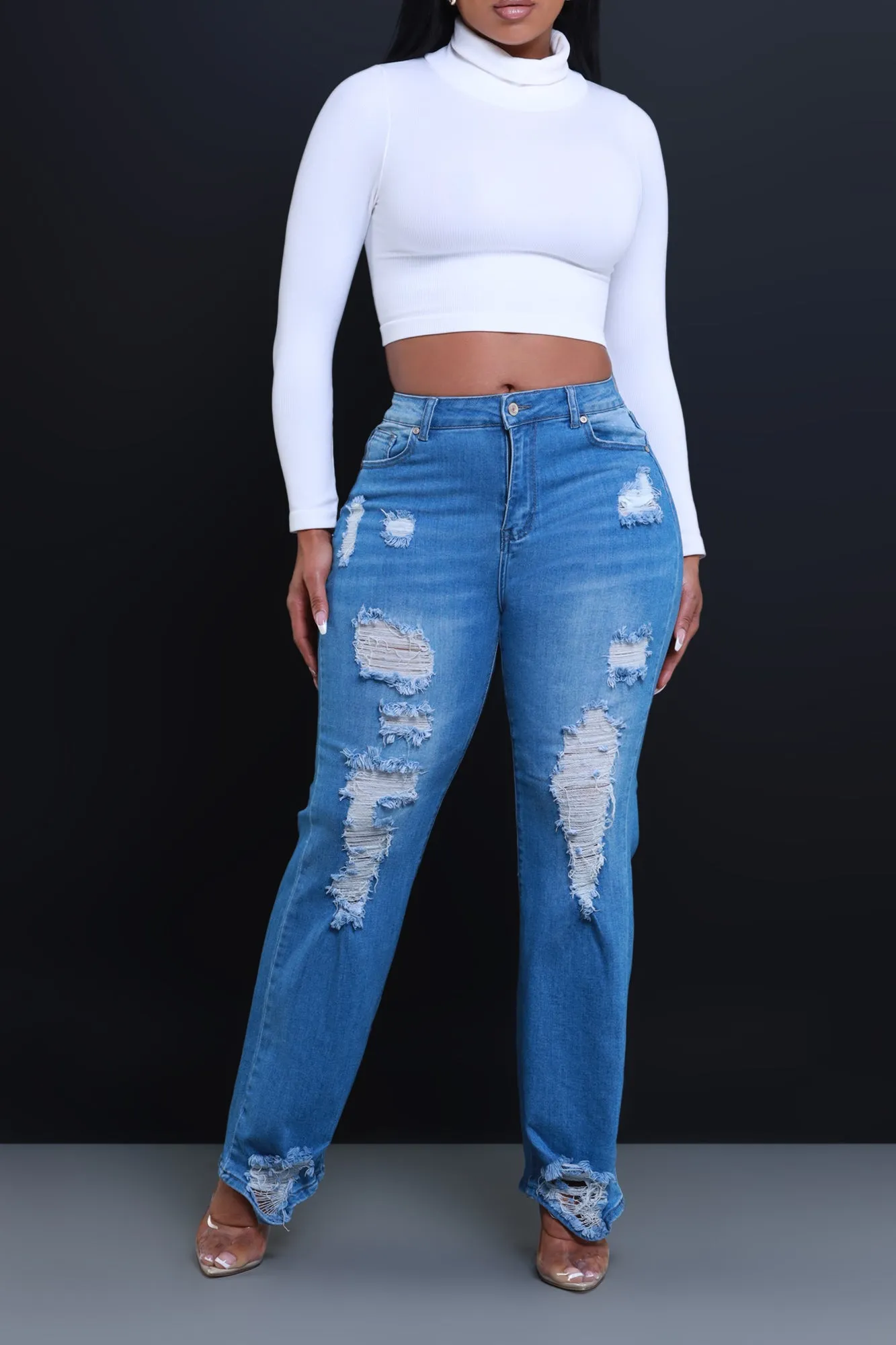 Beg For It Distressed Hourglass Straight Leg Jeans - Light Wash