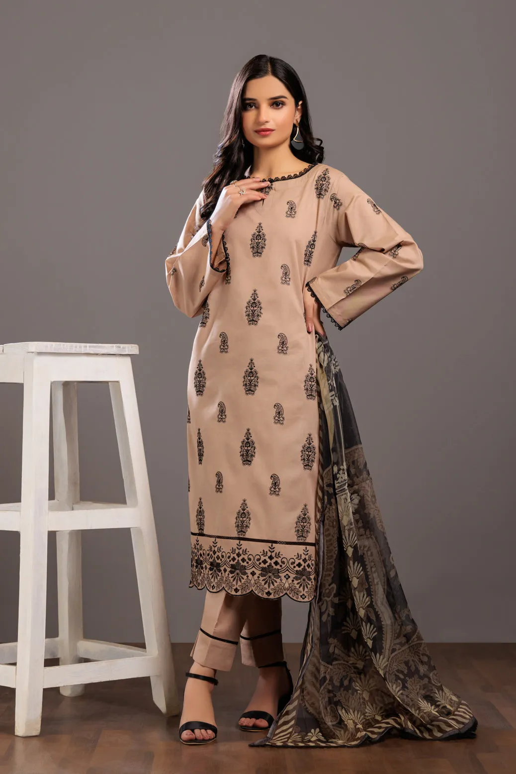 BEIGE-CHIKANKARI-3 PIECE (WHS223P07)