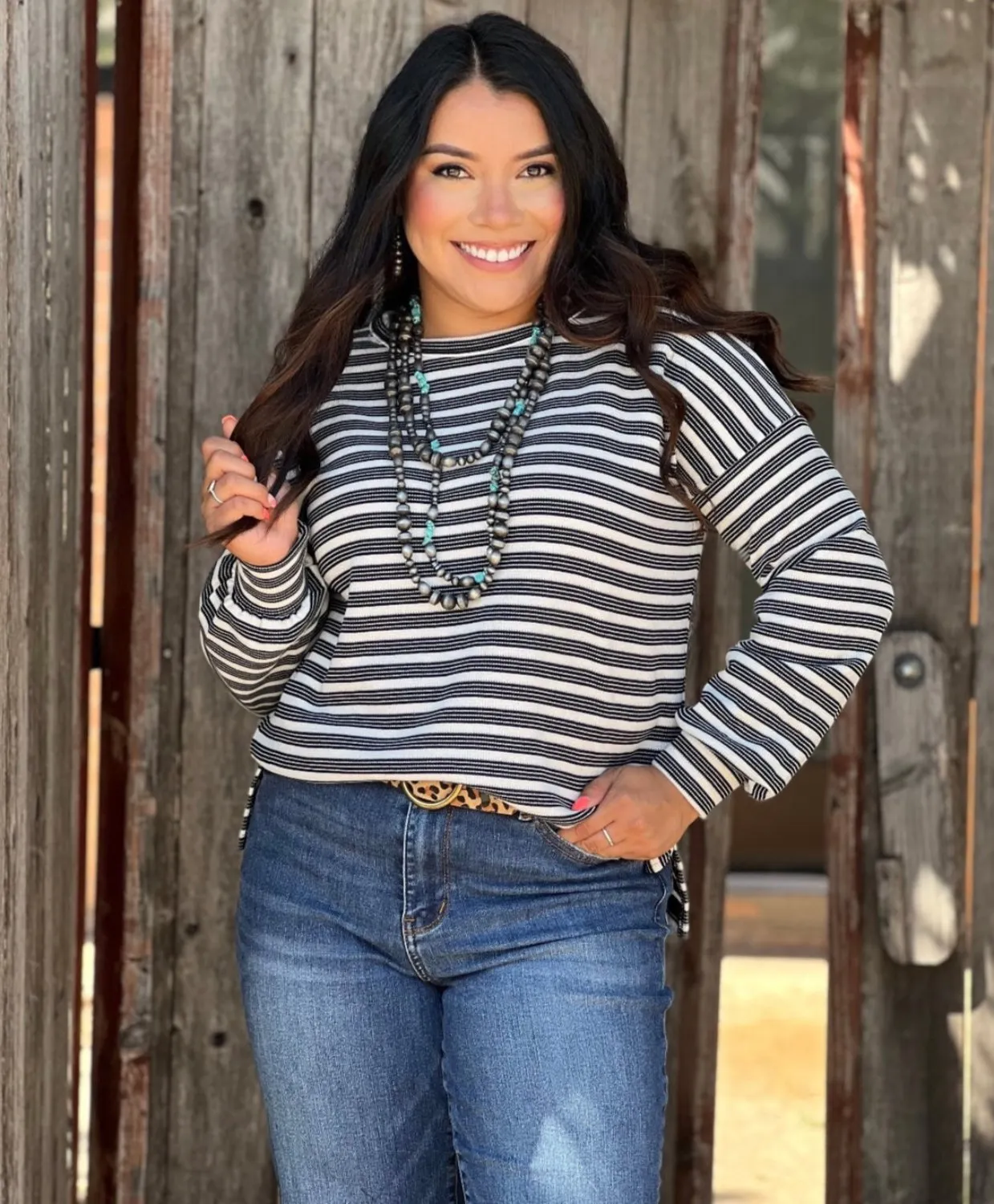 Benita Black & White Striped Long Sleeve Top