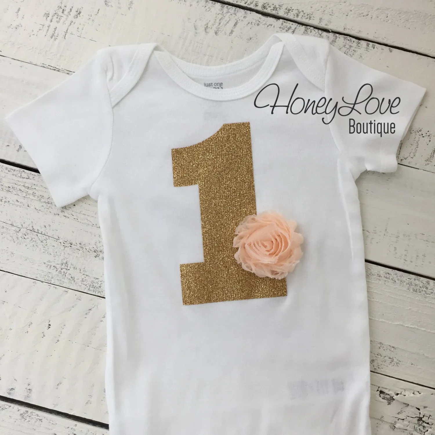 Birthday Bodysuit - Gold or Silver 1 with flower accent (choose color!)