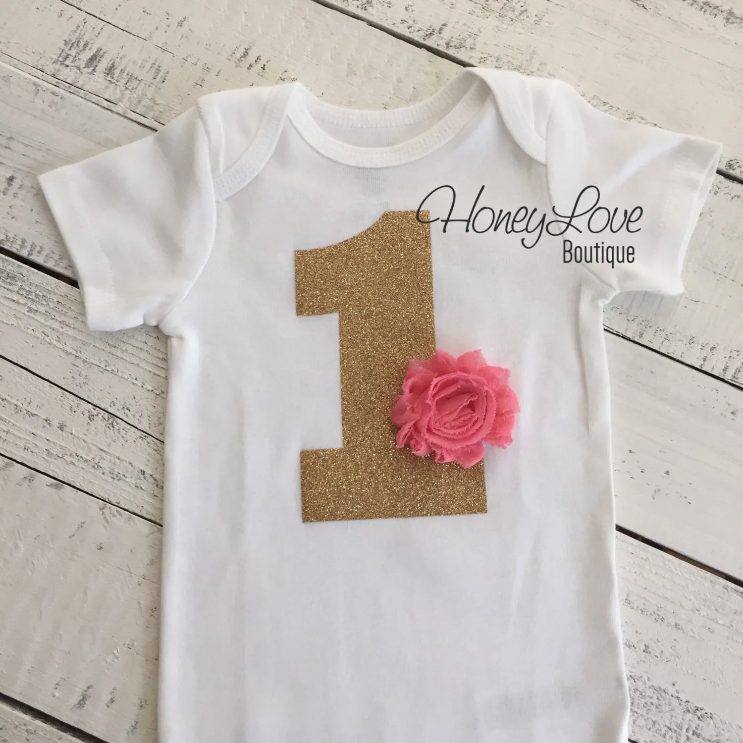 Birthday Bodysuit - Gold or Silver 1 with flower accent (choose color!)