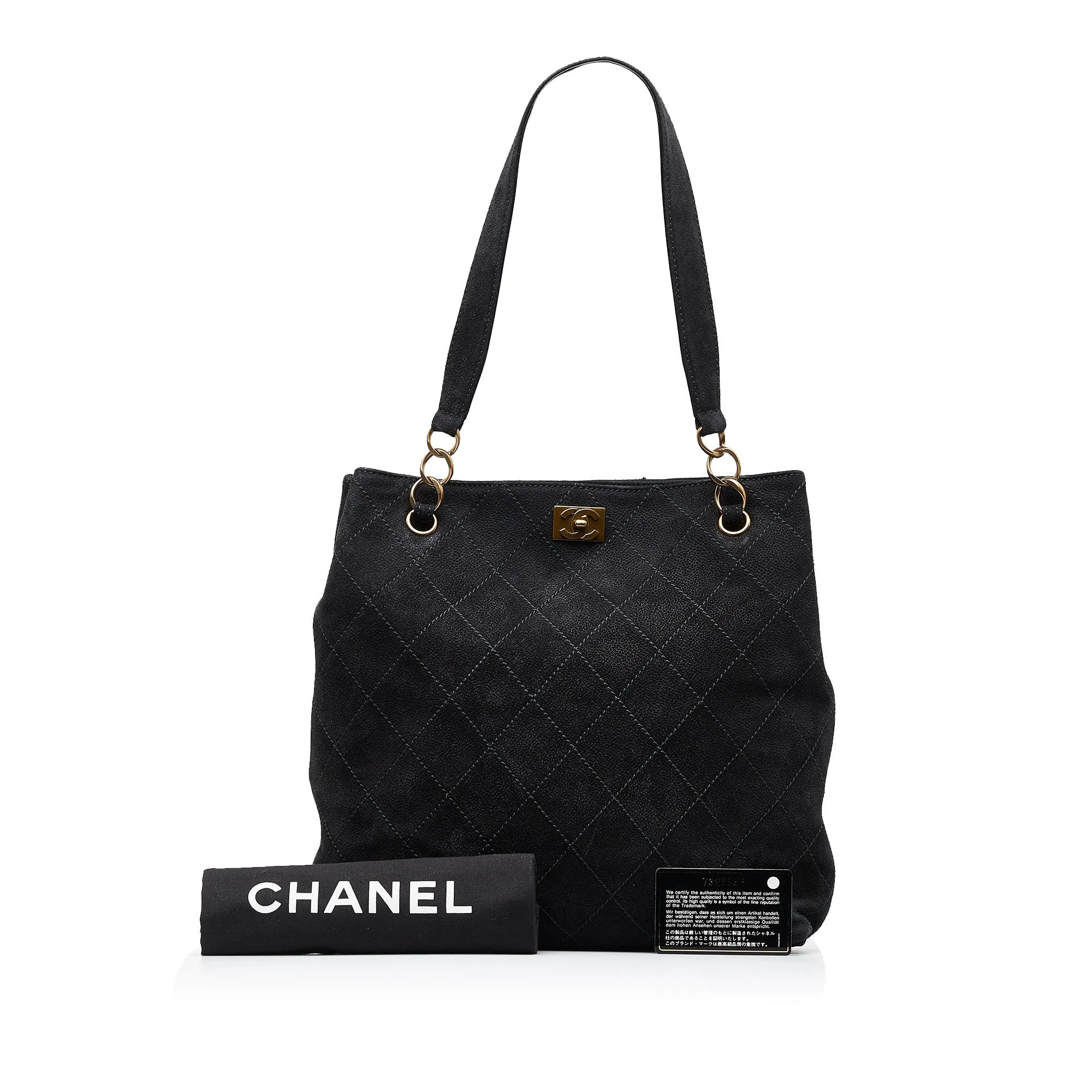 Black Chanel Wild Stitch CC Suede Leather Tote