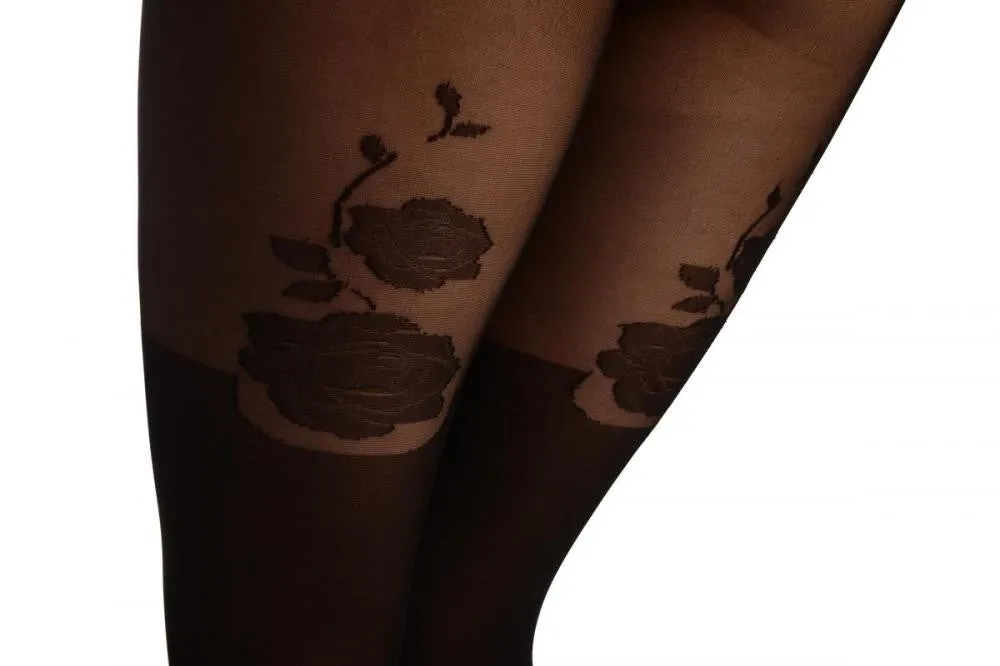 Black Faux Stockings With Roses At The Back