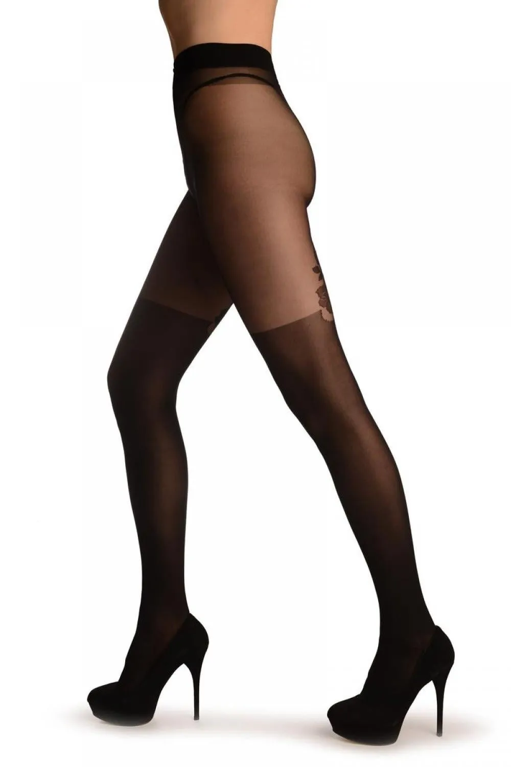 Black Faux Stockings With Roses At The Back