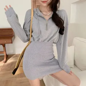 Black Hooded Long Sleeve Sweatshirt Dress