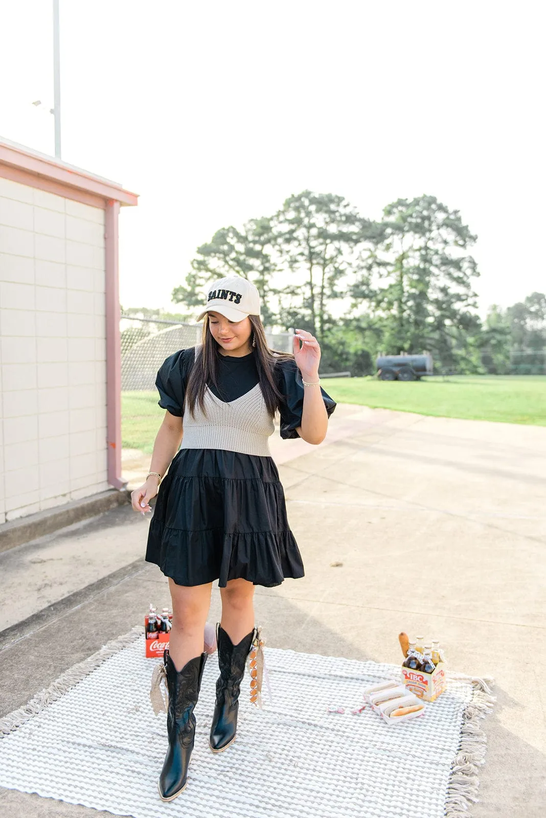 Black Knit Detail Tiered Mini Dress