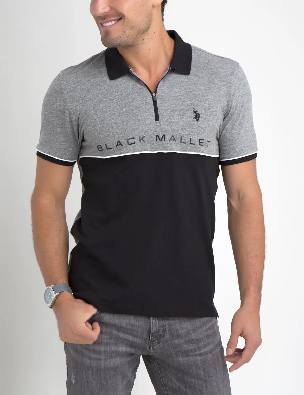 BLACK MALLET COLORBLOCK POLO SHIRT