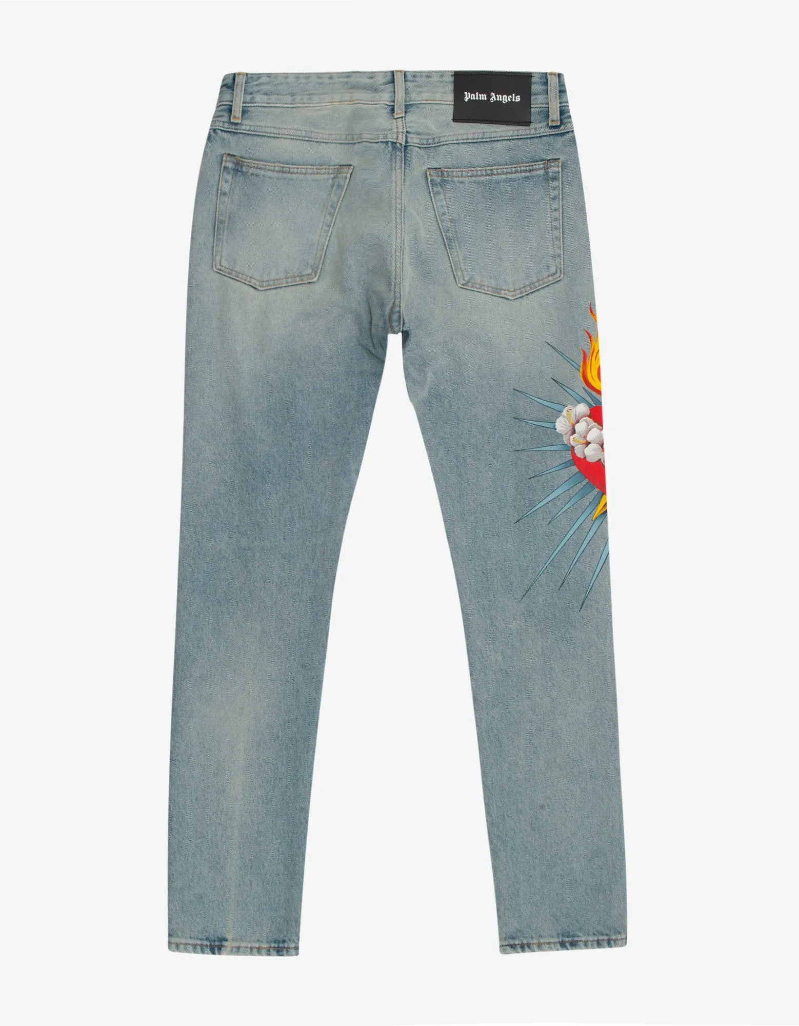 Blue Sacred Heart Print Straight-Leg Jeans