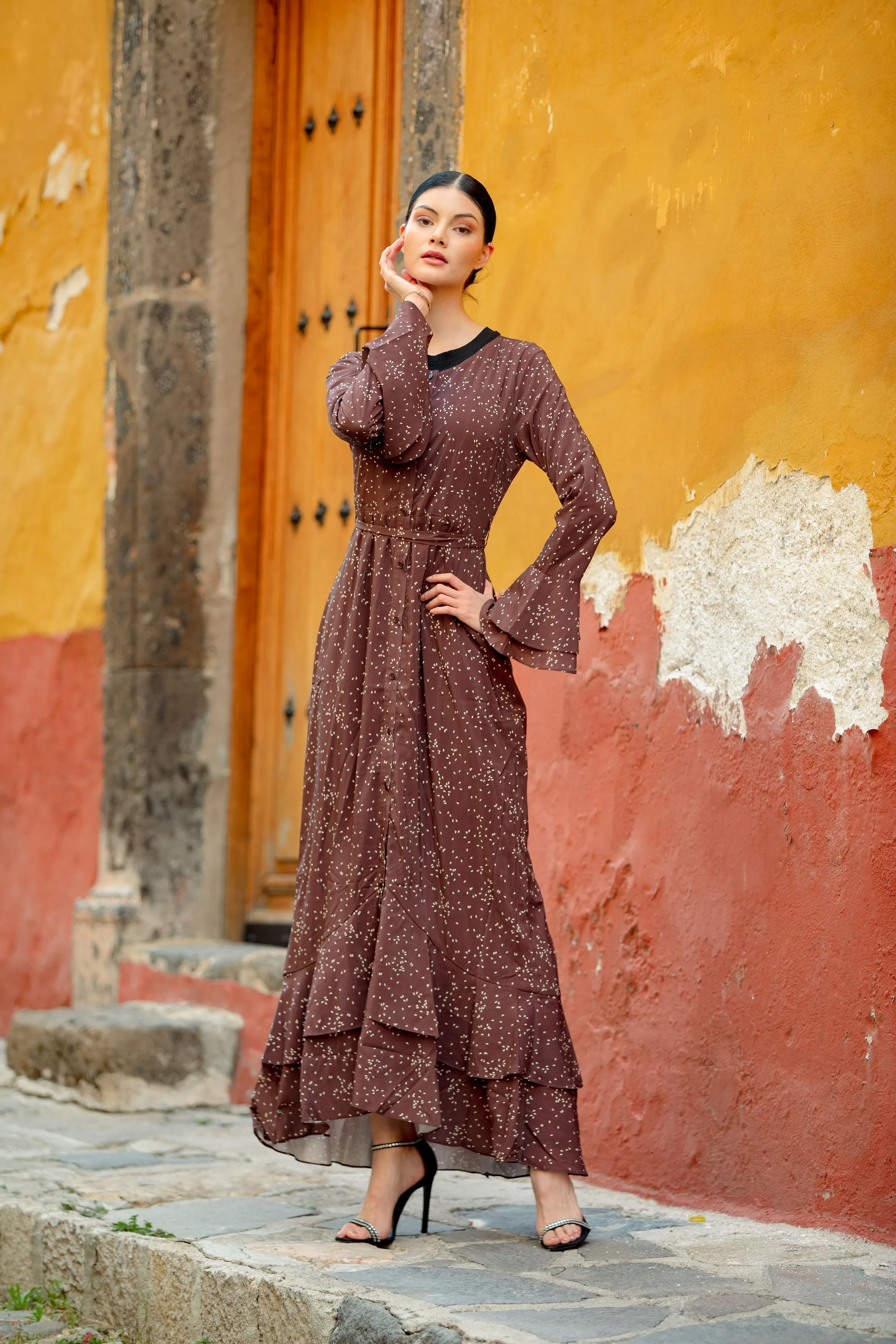 Brown Daisy Button Down Maxi Dress-CLEARANCE