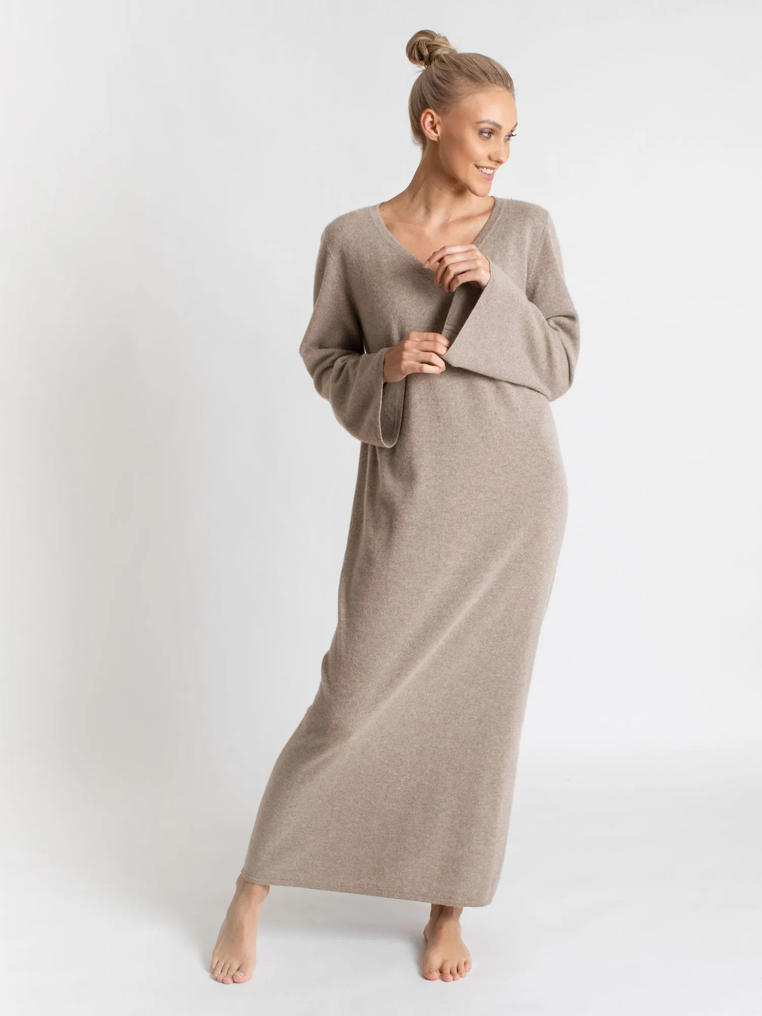 Cashmere dress "Bohème maxi" - toast