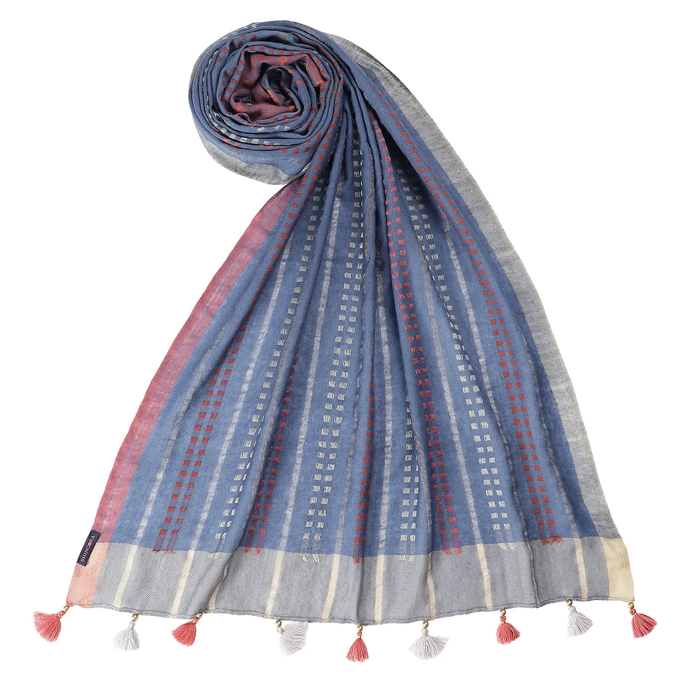 CHAMBRAY PLAIDS Woolen Blue Striped Stole