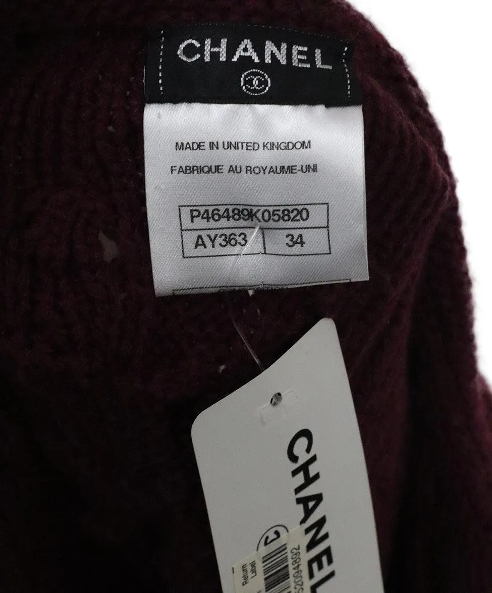 Chanel 2013 Plum Cashmere Cable Knit Cardigan sz 2