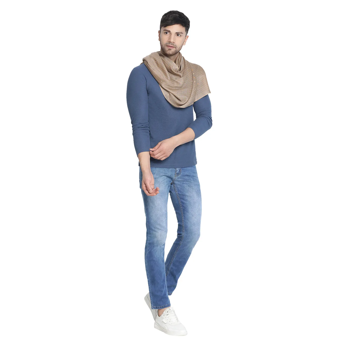 Check Dark Beige Woolen Dobby Muffler