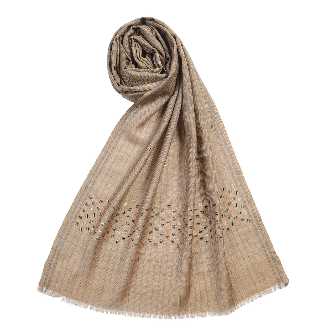 Check Dark Beige Woolen Dobby Muffler