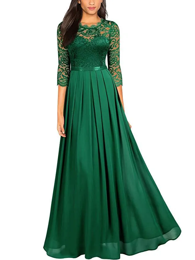 Chiffon Stitching Lace Long Dress Bridesmaid Evening Dress