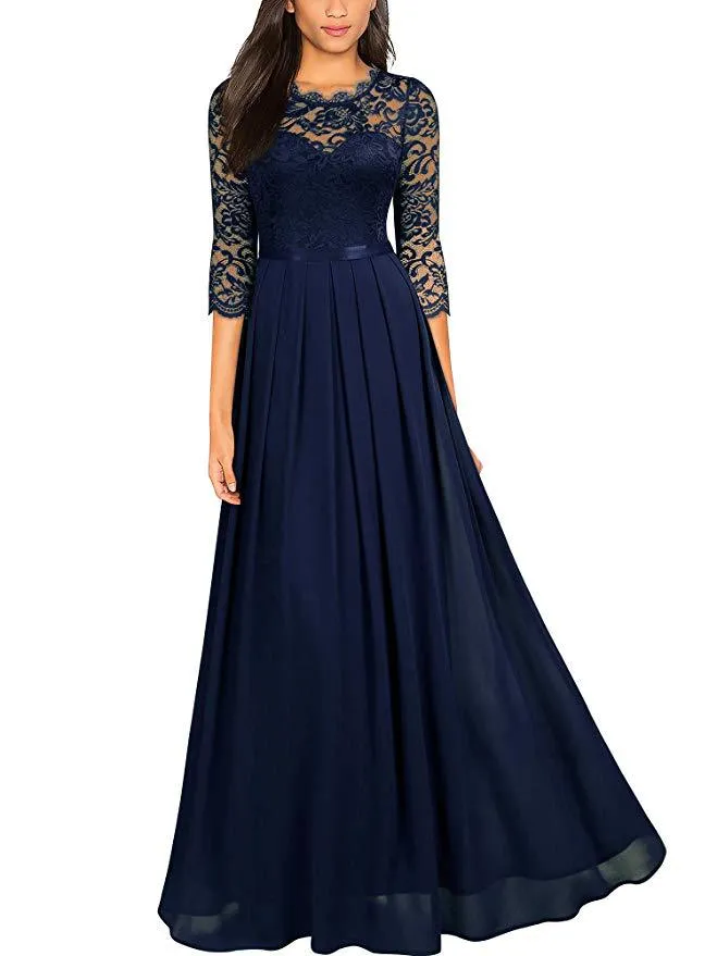 Chiffon Stitching Lace Long Dress Bridesmaid Evening Dress